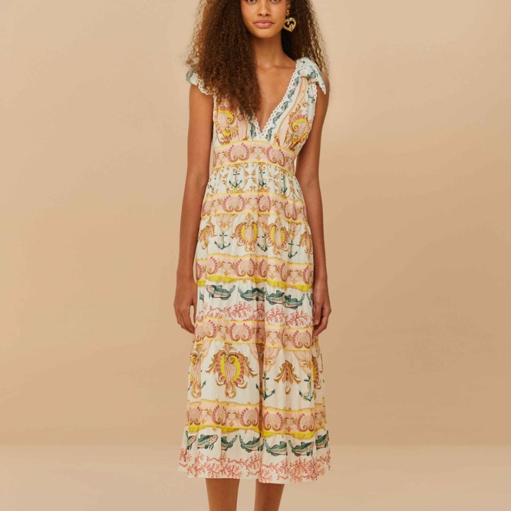 Farm Rio Off-White Maritime Magic Midi Dress